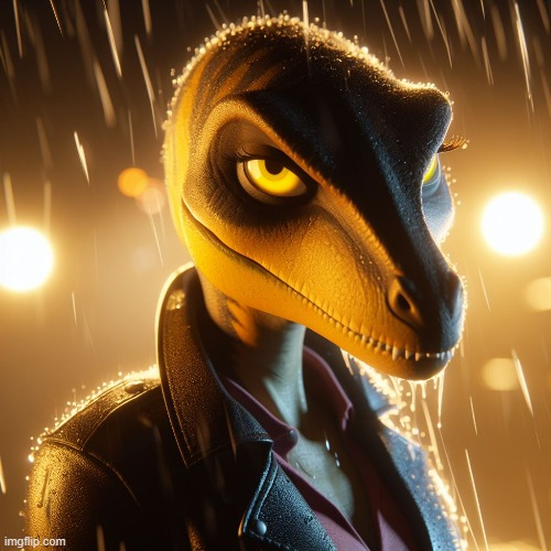 The Clever Girl, Amber(made with Bing create) | image tagged in jurassic park,cartoon,timezone,anti furry,furry,badass | made w/ Imgflip meme maker