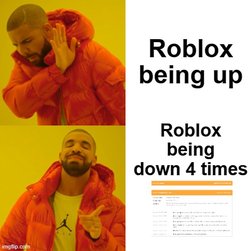Roblox Drake thing | Roblox being up; Roblox being down 4 times | image tagged in memes,drake hotline bling,roblox,roblox meme | made w/ Imgflip meme maker