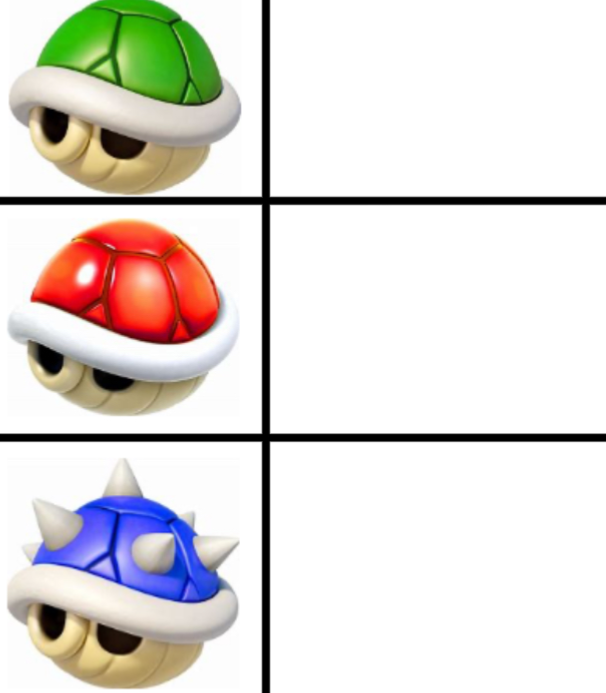 High Quality Green shell red shell blue shell Blank Meme Template