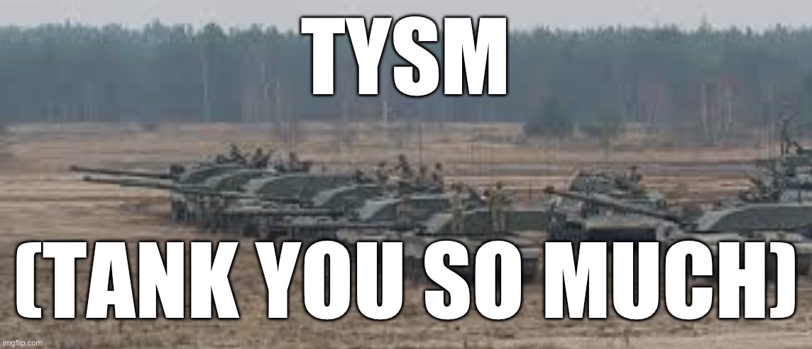 Tanks | TYSM (TANK YOU SO MUCH) | image tagged in tanks | made w/ Imgflip meme maker