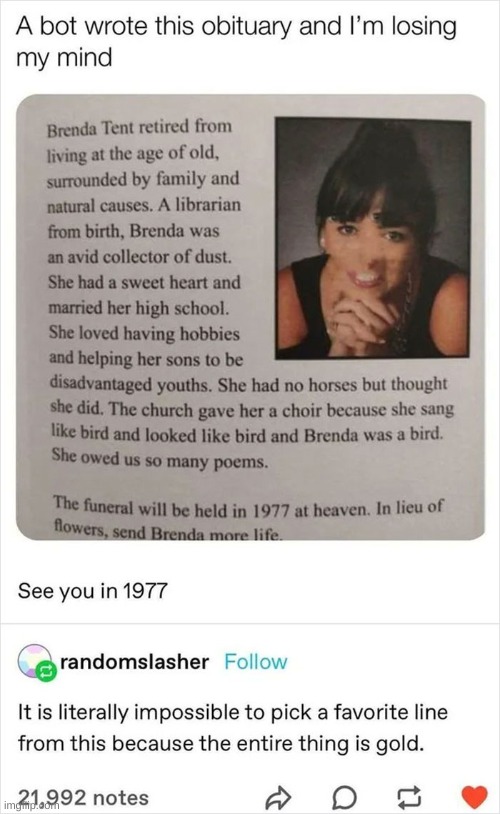 A bot wrote this obituary Blank Meme Template