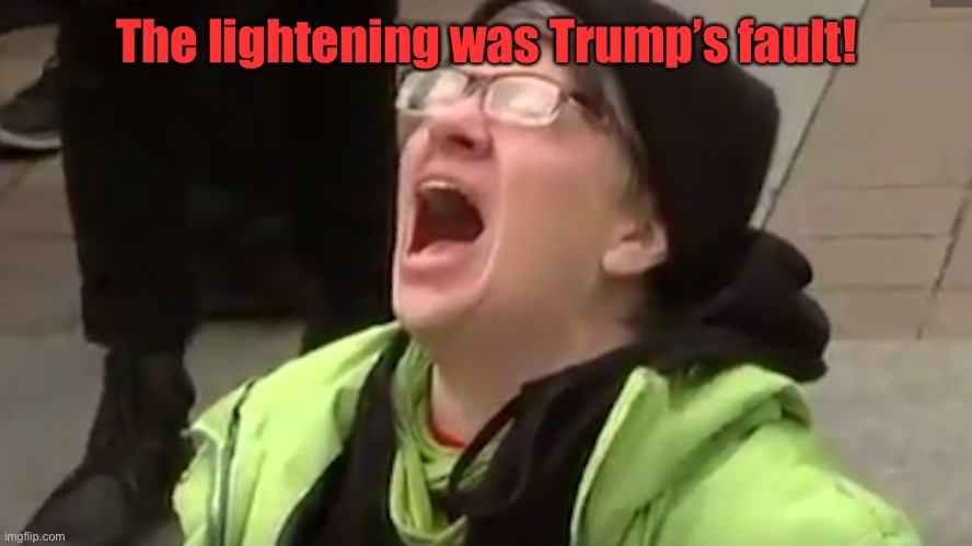 Screaming Liberal  | The lightening was Trump’s fault! | image tagged in screaming liberal | made w/ Imgflip meme maker