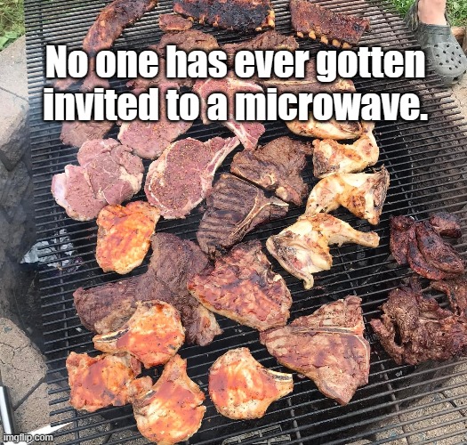 Microwave | No one has ever gotten invited to a microwave. | image tagged in bbq,invited,cookout,friends,no one | made w/ Imgflip meme maker