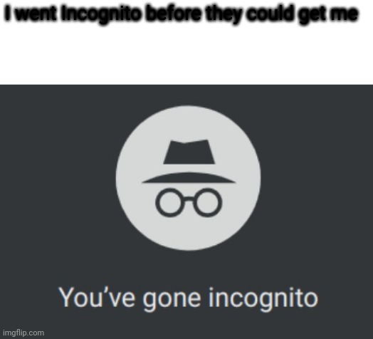You've gone incognito | I went Incognito before they could get me | image tagged in you've gone incognito | made w/ Imgflip meme maker
