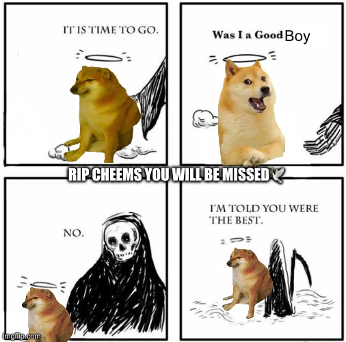 Rip buddy | Boy; RIP CHEEMS YOU WILL BE MISSED🕊️ | image tagged in blank was i a good boy | made w/ Imgflip meme maker
