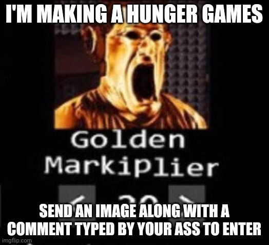 Typing with your ass, how clever | I'M MAKING A HUNGER GAMES; SEND AN IMAGE ALONG WITH A COMMENT TYPED BY YOUR ASS TO ENTER | image tagged in golden markiplier | made w/ Imgflip meme maker
