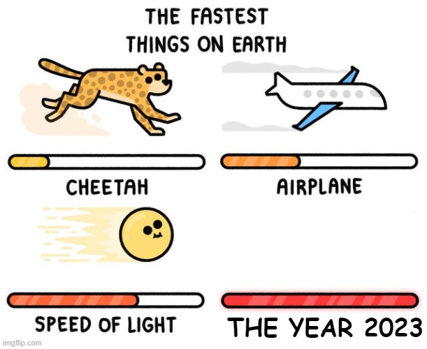 fastest thing possible | THE YEAR 2023 | image tagged in fastest thing possible | made w/ Imgflip meme maker