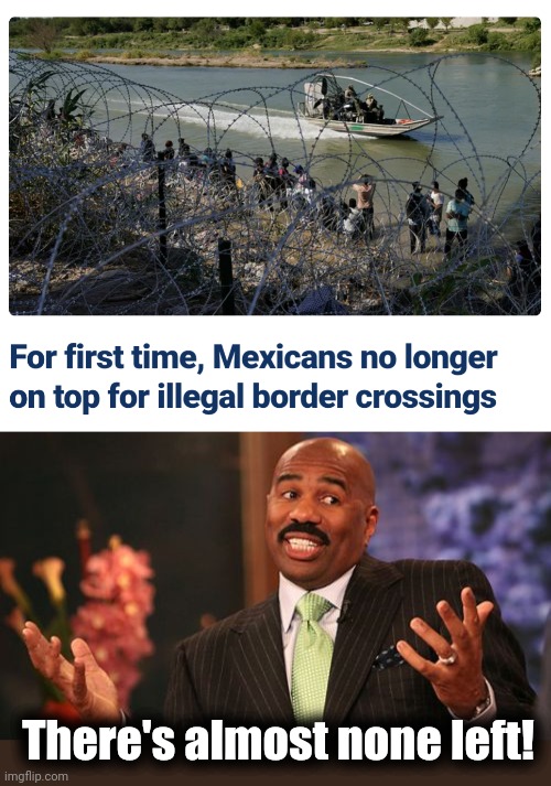 There's almost none left! | image tagged in memes,steve harvey,joe biden,open borders,mexicans,illegal immigration | made w/ Imgflip meme maker