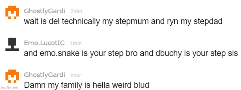 i dated lucotic for a bit so ig i have an adoptive family now ¯\_(ツ)_/¯ | made w/ Imgflip meme maker