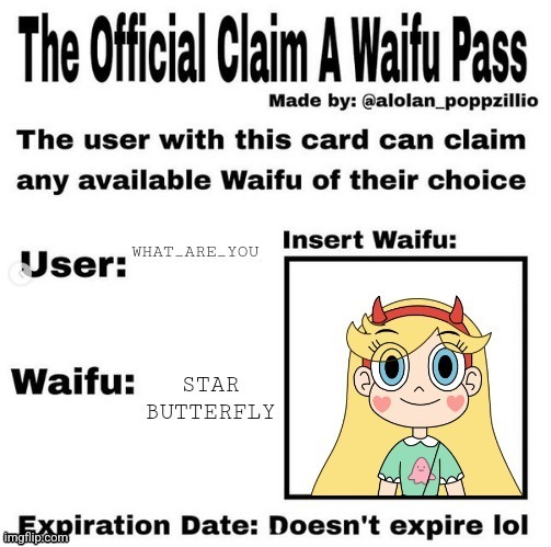 High Quality what_are_you's star butterfly waifu pass Blank Meme Template