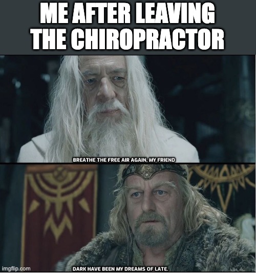 Breathe the Free Air Again My Friend | ME AFTER LEAVING THE CHIROPRACTOR | image tagged in breathe the free air again my friend | made w/ Imgflip meme maker