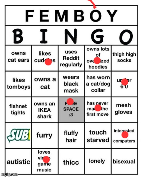 I ain't a femboy | image tagged in femboy bingo | made w/ Imgflip meme maker