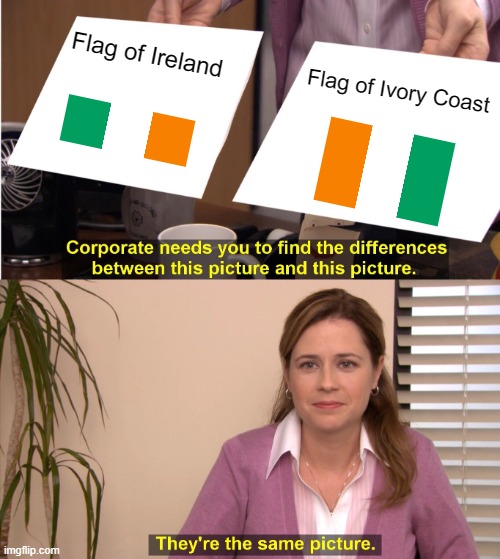 They're The Same Picture Meme | Flag of Ireland; Flag of Ivory Coast | image tagged in memes,they're the same picture | made w/ Imgflip meme maker