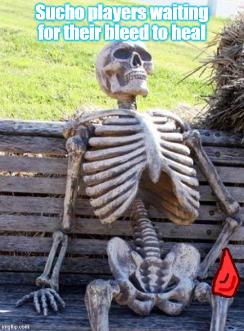 The Isle | Sucho players waiting for their bleed to heal | image tagged in memes,waiting skeleton,the isle,dinosaurs,gaming,survival | made w/ Imgflip meme maker