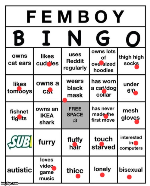 Yeah, figures | image tagged in femboy bingo | made w/ Imgflip meme maker