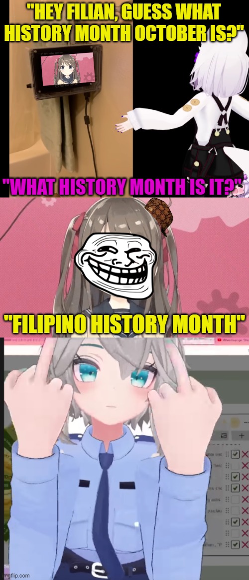 Nuero Sama saying "My Filipino Bean Boy" is like Sally calling Linus "her sweet baboo." | "HEY FILIAN, GUESS WHAT HISTORY MONTH OCTOBER IS?"; "WHAT HISTORY MONTH IS IT?"; "FILIPINO HISTORY MONTH" | image tagged in filian,hi i'm your,filian middle finger,filipino,peanuts,linus | made w/ Imgflip meme maker