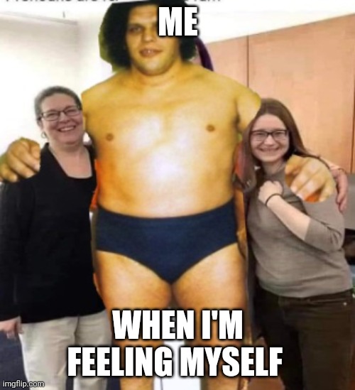 Feeling myself | ME; WHEN I'M FEELING MYSELF | image tagged in andre the giant | made w/ Imgflip meme maker