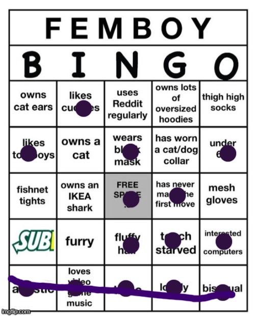 ・–・ | image tagged in femboy bingo,i have your ip address | made w/ Imgflip meme maker