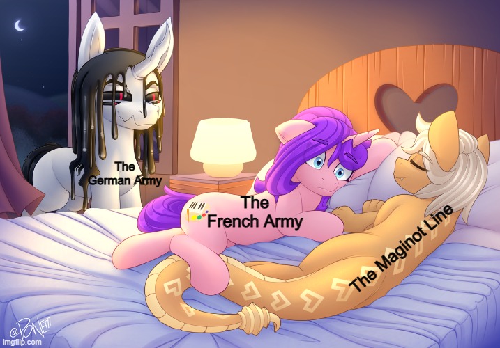 WWII MLP Meme | The German Army; The French Army; The Maginot Line | image tagged in my little pony,history memes | made w/ Imgflip meme maker
