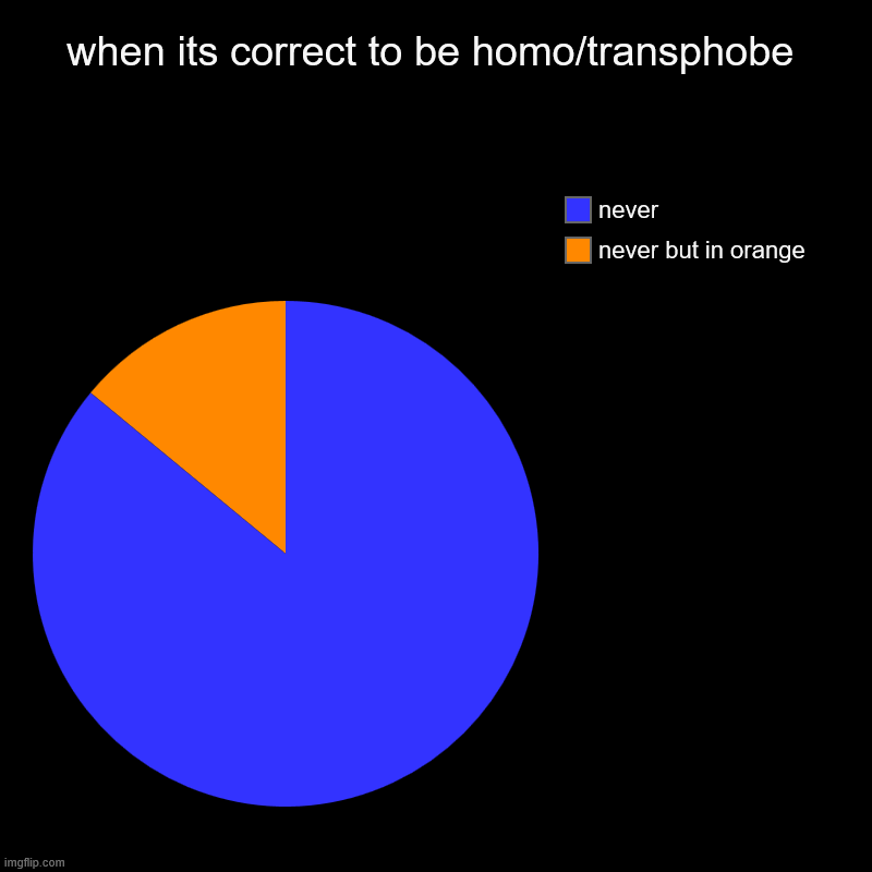 when its correct to be homo/transphobe | never but in orange, never | image tagged in charts,pie charts | made w/ Imgflip chart maker