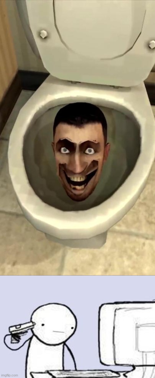 image tagged in skibidi toilet,computer suicide | made w/ Imgflip meme maker