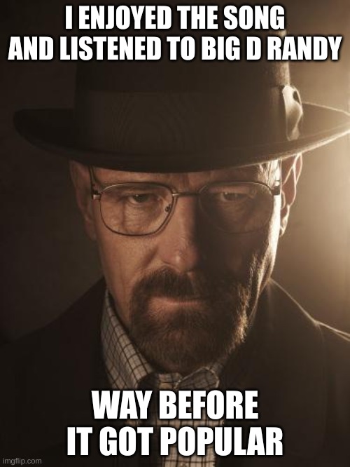Walter White | I ENJOYED THE SONG AND LISTENED TO BIG D RANDY; WAY BEFORE IT GOT POPULAR | image tagged in walter white | made w/ Imgflip meme maker