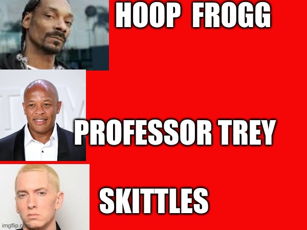 rap | HOOP  FROGG; PROFESSOR TREY; SKITTLES | image tagged in true | made w/ Imgflip meme maker