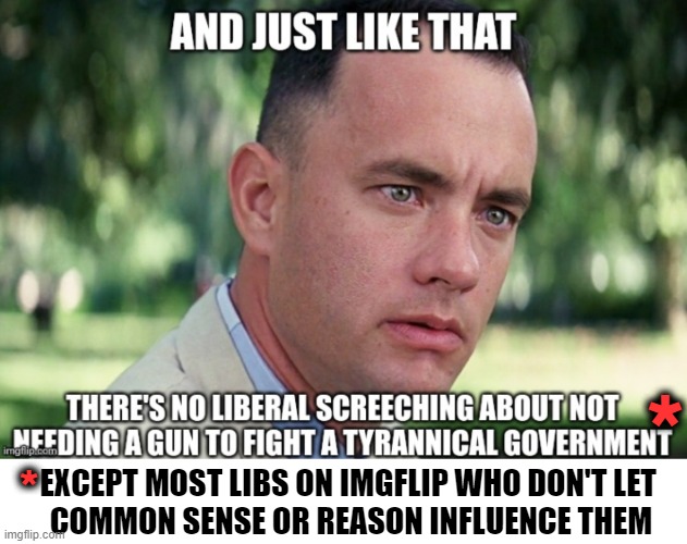 * * EXCEPT MOST LIBS ON IMGFLIP WHO DON'T LET 
COMMON SENSE OR REASON INFLUENCE THEM | made w/ Imgflip meme maker