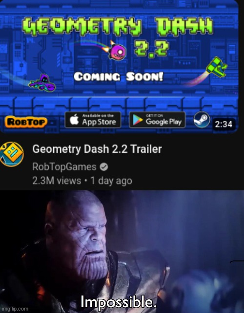 i thought id never see the day! | image tagged in thanos impossible | made w/ Imgflip meme maker