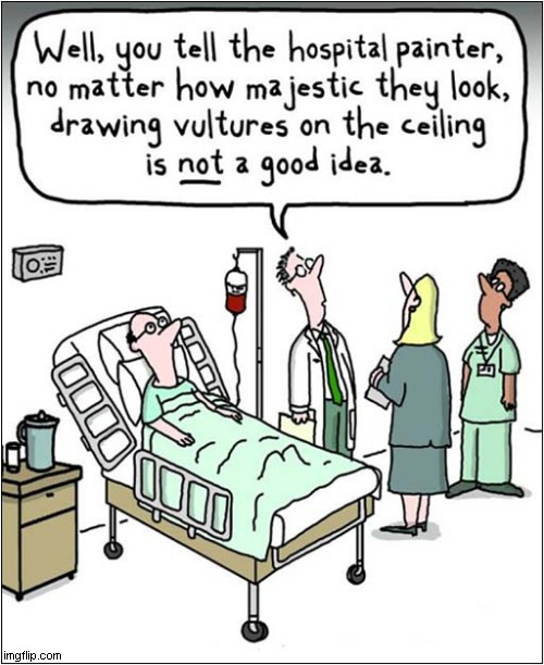 I Like That Painter  ! | image tagged in hospital,vulture,painting,dark humour | made w/ Imgflip meme maker