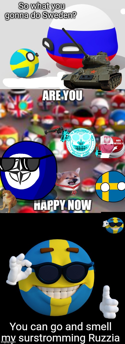 So what you gonna do Sweden? You can go and smell my surstromming Ruzzia | image tagged in it was a joke swedenball,countryballs,sweden,NAFO | made w/ Imgflip meme maker