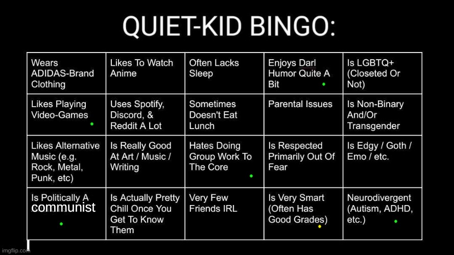 Quiet Kid Bingo | communist | image tagged in quiet kid bingo | made w/ Imgflip meme maker