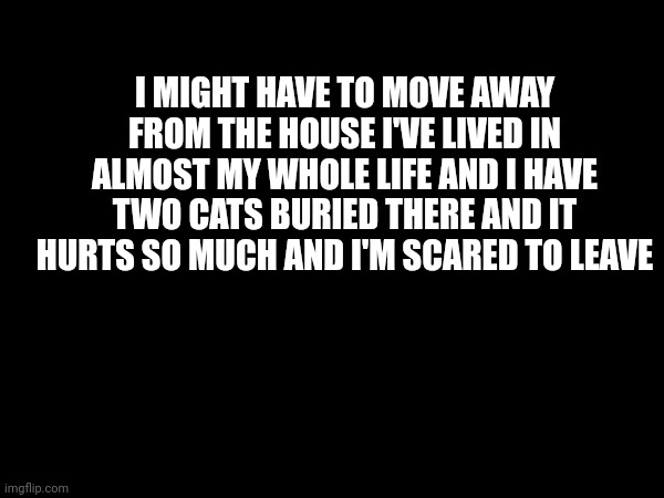 It hurts so much,im scared | I MIGHT HAVE TO MOVE AWAY FROM THE HOUSE I'VE LIVED IN ALMOST MY WHOLE LIFE AND I HAVE TWO CATS BURIED THERE AND IT HURTS SO MUCH AND I'M SCARED TO LEAVE | made w/ Imgflip meme maker