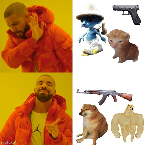 Upvote for the doges comment for the cats | image tagged in memes,drake hotline bling | made w/ Imgflip meme maker