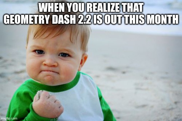YEAHHHHHHHH BABYYYYYY!!!! | WHEN YOU REALIZE THAT GEOMETRY DASH 2.2 IS OUT THIS MONTH | image tagged in memes,success kid original | made w/ Imgflip meme maker