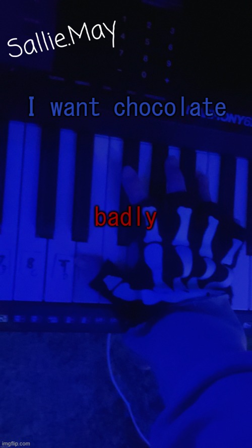 Sallie's temp by hannibal | I want chocolate; badly | image tagged in sallie's temp by hannibal | made w/ Imgflip meme maker