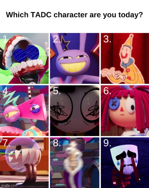 Which TADC character are you today.mp3 | image tagged in tadc,the amazing digital circus | made w/ Imgflip meme maker