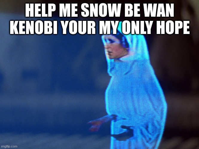 Princess Leia Hologram | HELP ME SNOW BE WAN KENOBI YOUR MY ONLY HOPE | image tagged in princess leia hologram | made w/ Imgflip meme maker