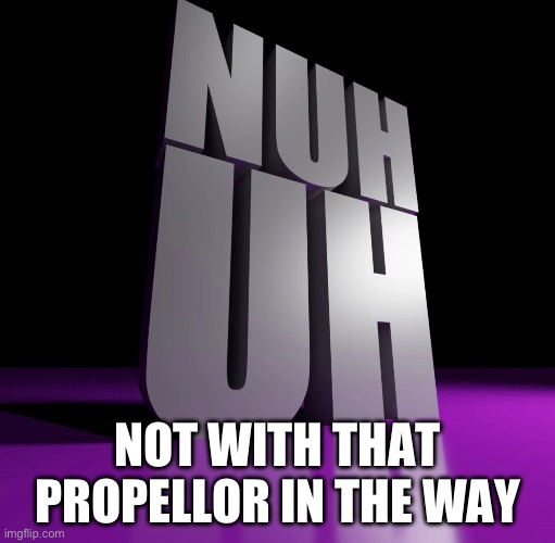 nuh uh 3d | NOT WITH THAT PROPELLOR IN THE WAY | image tagged in nuh uh 3d | made w/ Imgflip meme maker