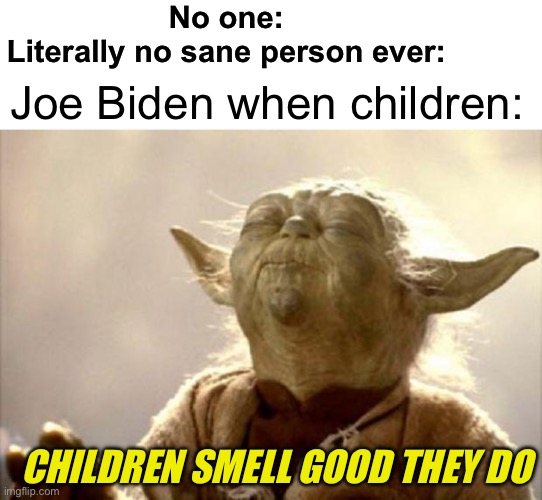 Peto-President | No one:
Literally no sane person ever:; Joe Biden when children:; CHILDREN SMELL GOOD THEY DO | image tagged in yoda smell | made w/ Imgflip meme maker