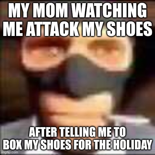 Everybody was kung fu fighting. | MY MOM WATCHING ME ATTACK MY SHOES; AFTER TELLING ME TO BOX MY SHOES FOR THE HOLIDAY | image tagged in spi,memes | made w/ Imgflip meme maker