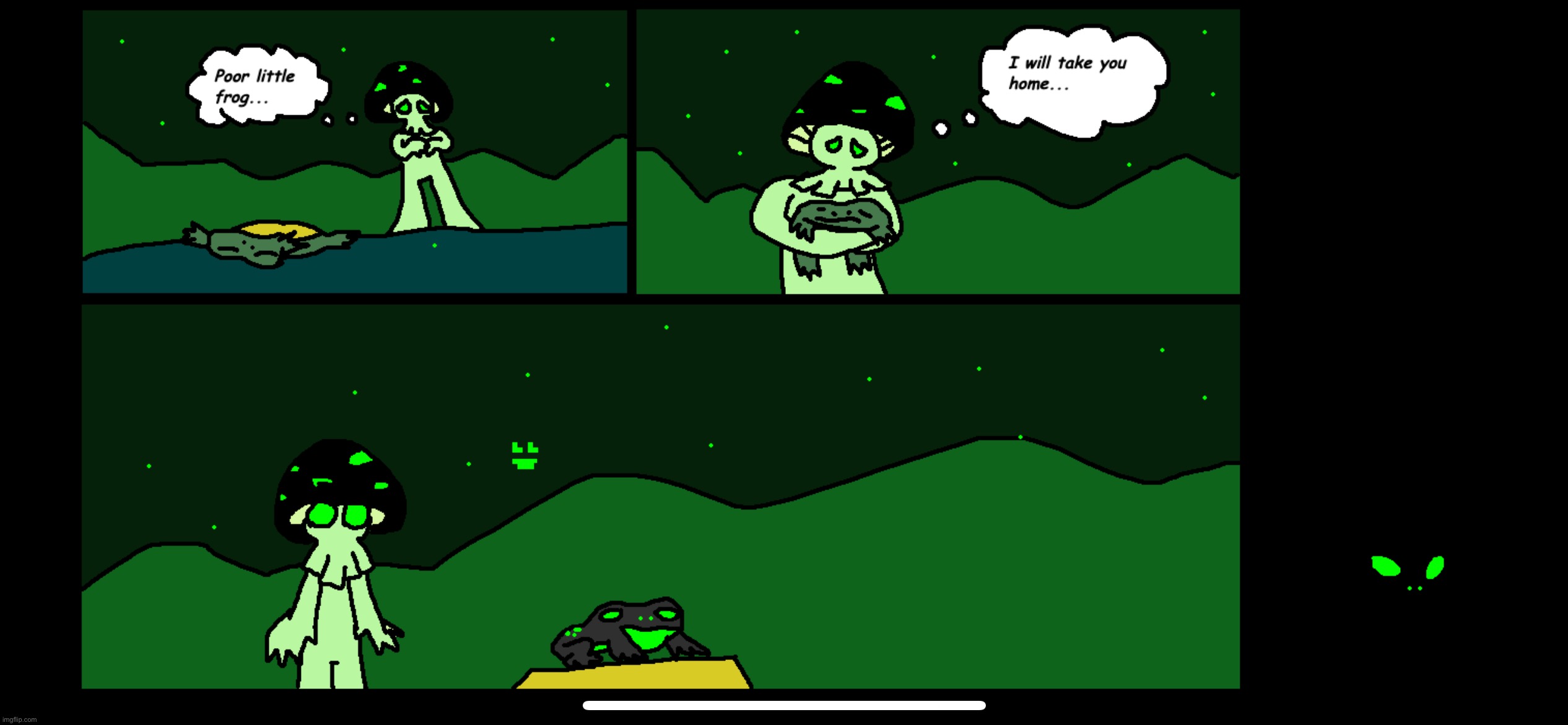 Mushroom man found a dead frog :( | image tagged in drawing | made w/ Imgflip meme maker