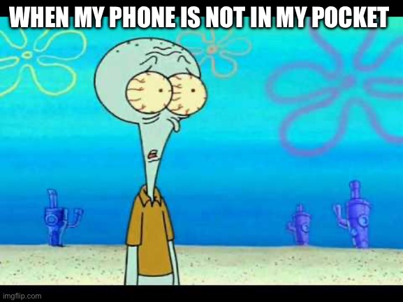 Squidward Face | WHEN MY PHONE IS NOT IN MY POCKET | image tagged in squidward face | made w/ Imgflip meme maker