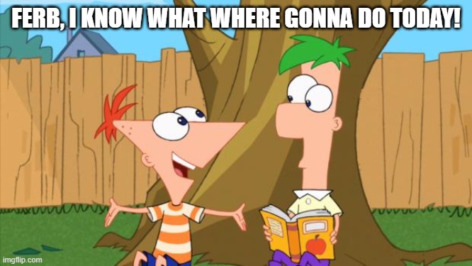 Phineas & Ferb | FERB, I KNOW WHAT WHERE GONNA DO TODAY! | image tagged in phineas ferb | made w/ Imgflip meme maker