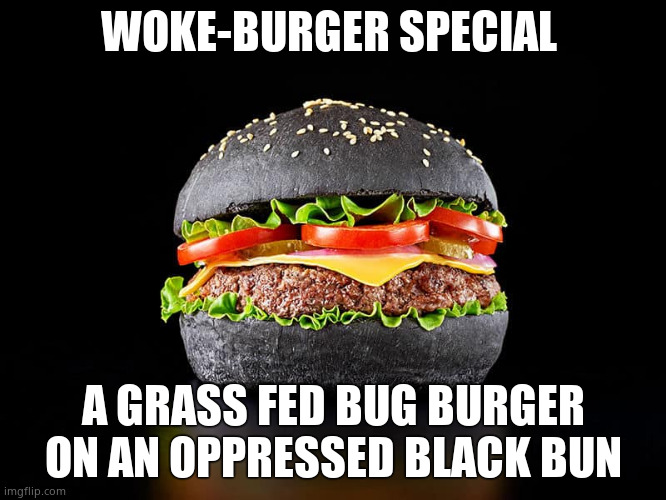 WOKE-BURGER SPECIAL A GRASS FED BUG BURGER
ON AN OPPRESSED BLACK BUN | made w/ Imgflip meme maker