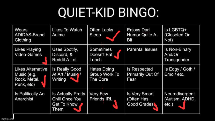 get to know me! | image tagged in quiet kid bingo | made w/ Imgflip meme maker