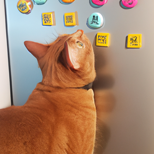 Orange cat staring at refrigerator magnets Blank Meme Template