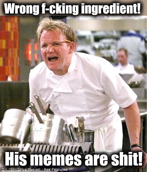 Chef Gordon Ramsay Meme | Wrong f-cking ingredient! His memes are shit! | image tagged in memes,chef gordon ramsay | made w/ Imgflip meme maker