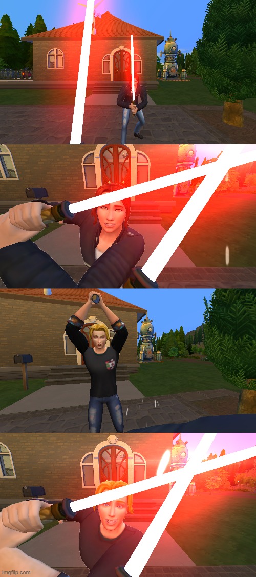 Friendly Lightsaber Duel: First-Person Perspectives | image tagged in star wars,sims 4 | made w/ Imgflip meme maker