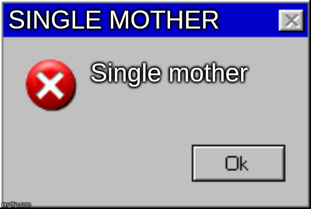 Windows Error Message | SINGLE MOTHER Single mother | image tagged in windows error message | made w/ Imgflip meme maker